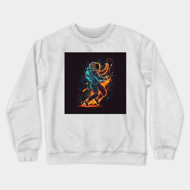 Astronaut dancing in space with fire Crewneck Sweatshirt by ramith-concept